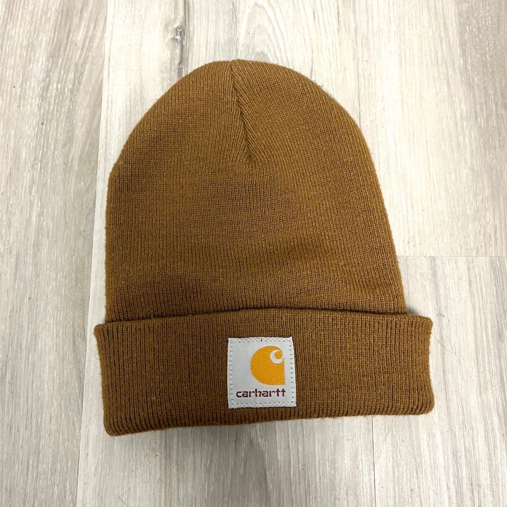 Carhartt Kids Beanie Hat OS Brown Knit Logo Patch